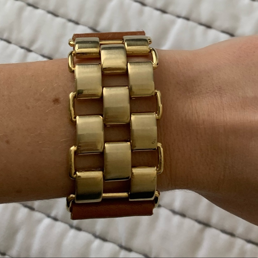 Gold and tan leather bracelet